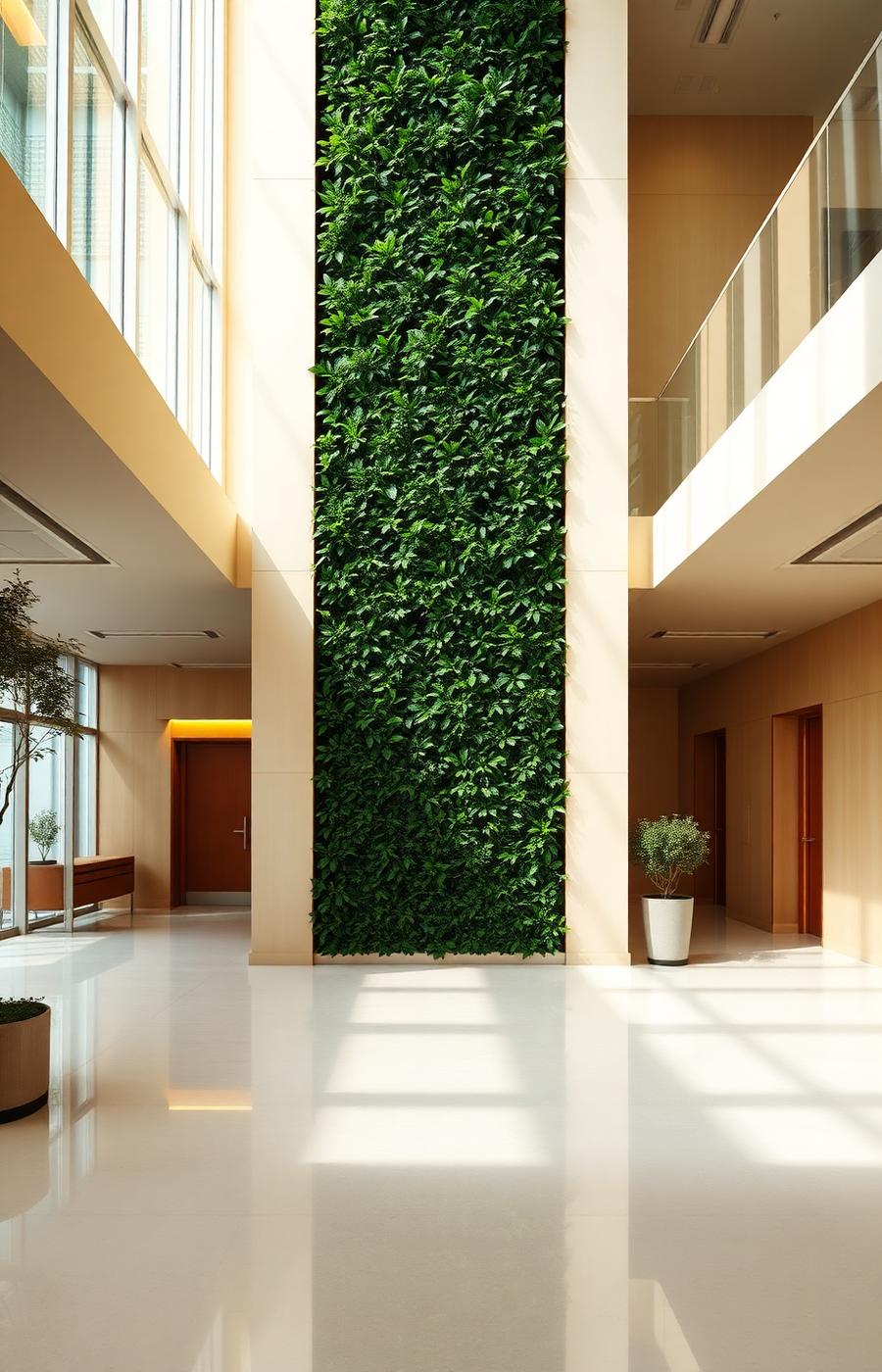 Jardim vertical em lobby corporativo